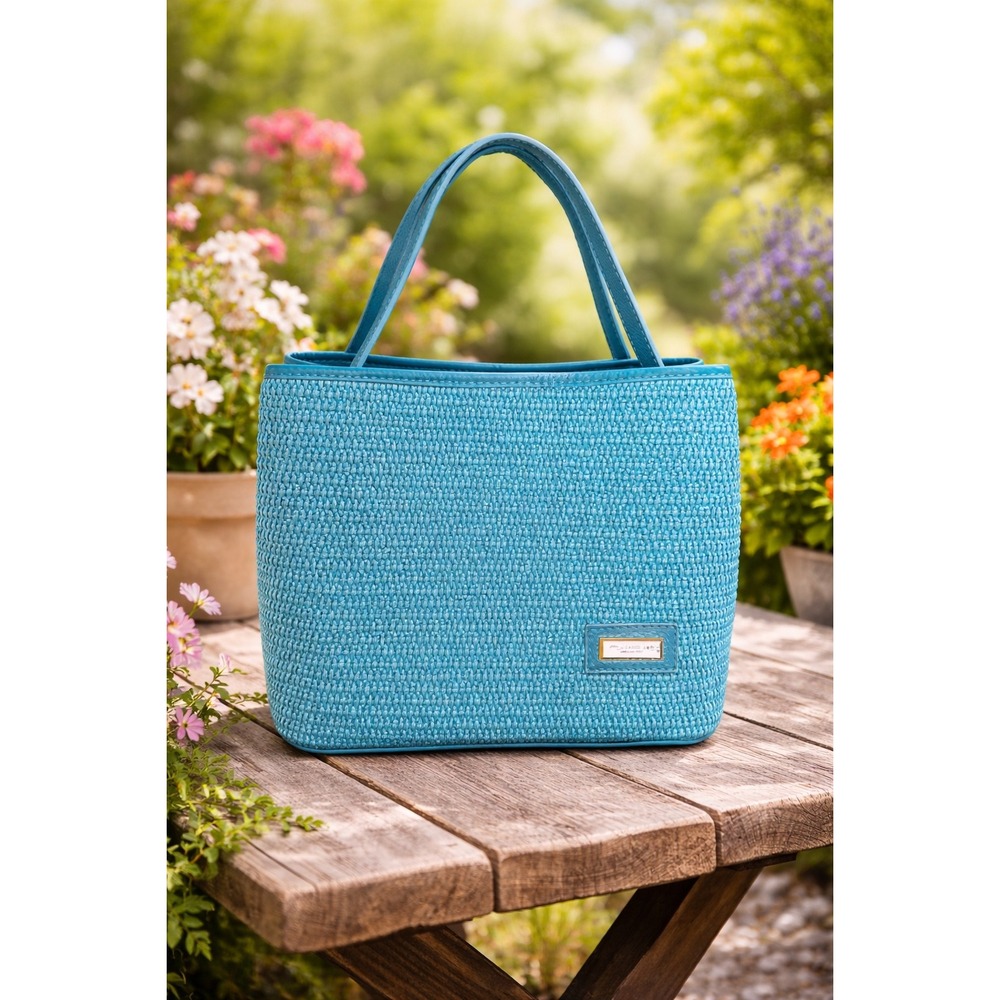 Viola Castellani Turquoise Woven Leather Tote Bag Made in Italy Blue Handbag
